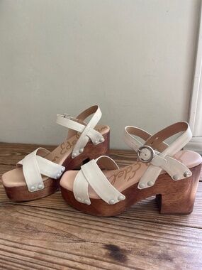 Sam Edelman Josefine Heels Leather Chunky Wood Platform Sandals  8.5